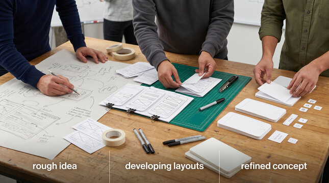Hands Building Paper Prototypes During Creative Concept Workshop