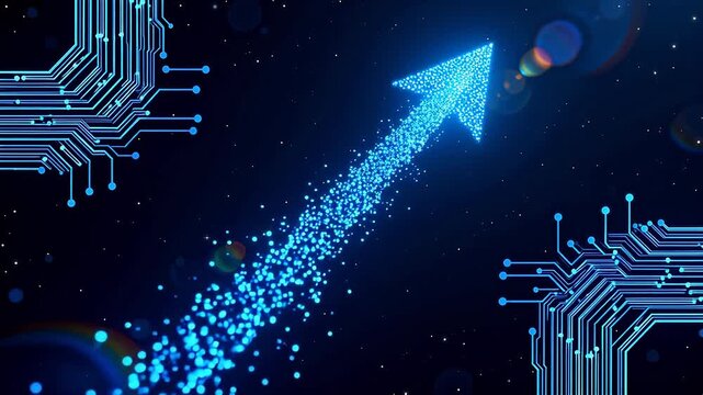 Blue glowing arrow with circuit patterns