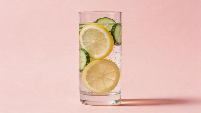 Glass of lemon and cucumber infused water