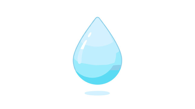 A single clear blue water drop with a subtle shadow on a white background symbolizing purity and hydration