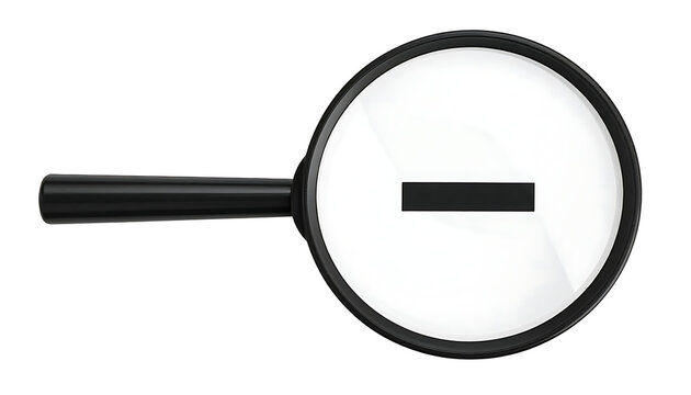 Classic black magnifying glass with zoom out minus symbol on lens for search and discovery.