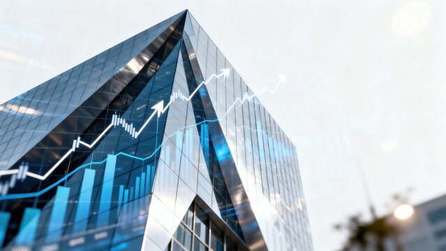 Modern building with financial graph overlay
