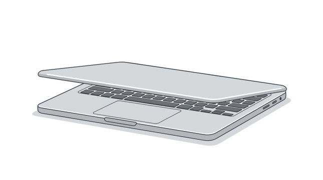Modern Silver Laptop Computer with Keyboard and Trackpad Partially Open on a White Background
