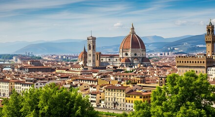 Obraz premium Florence cityscape with cathedral and mountains