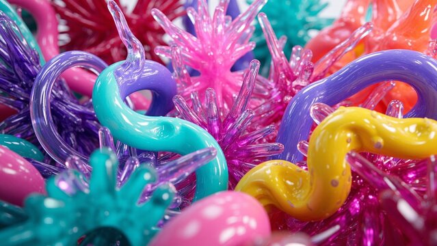 Abstract Three-Dimensional Render of Tangled Colorful Tubes and Flexible Shapes