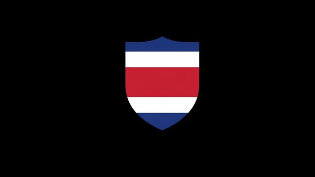 Costa rica flag shield motion graphic on black background