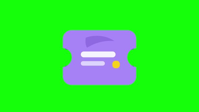 Animated cartoon discount coupon ticket icon on green screen