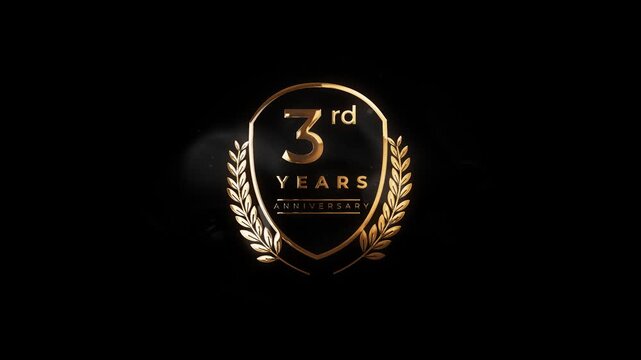 Luxury Golden 3rd Year Anniversary Badge Animation with Alpha Channel