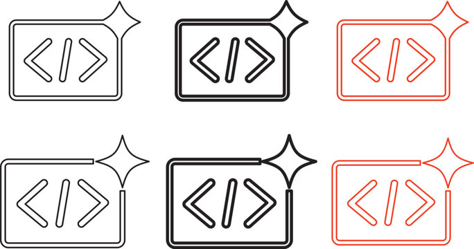 Icon set of programming symbols featuring brackets, braces and parentheses with angle signs or vertical bars for custom coding syntax designs for web software engineering and application development, 