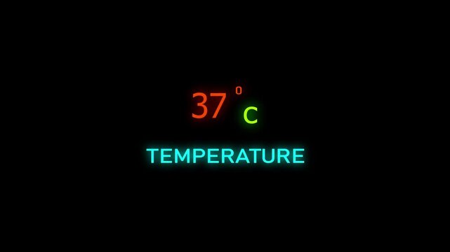 37 Degrees Celsius Temperature Animation. on a black background. and creating a stunning 4k video.