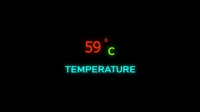 59 Degrees Celsius Temperature Animation. on a black background. and creating a stunning 4k video.