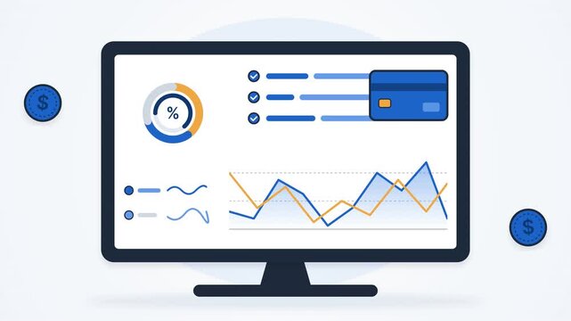 Modern financial dashboard display on a computer screen 4k