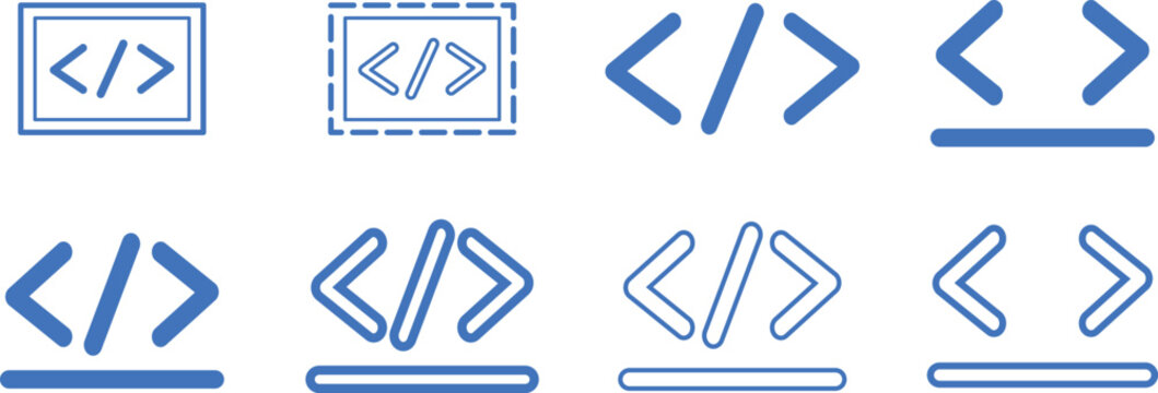 Programming symbols icon set with brackets braces parentheses angle signs, web software engineering and application development projects, containing clean flat vector illustration 
