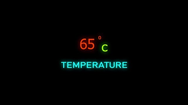 65 Degrees Celsius Temperature Animation. on a black background. and creating a stunning 4k video.