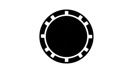 Naklejka premium Minimal black silhouette icon, simple flat vector, bold black shape, no, no shading black and white icon of a casino poker chip with a dollar sign symbol on a, flat icon style