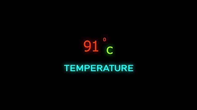 91 Degrees Celsius Temperature Animation. on a black background. and creating a stunning 4k video.
