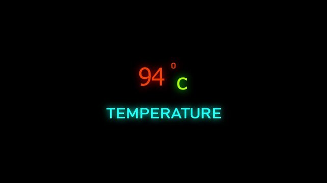 94 Degrees Celsius Temperature Animation. on a black background. and creating a stunning 4k video.