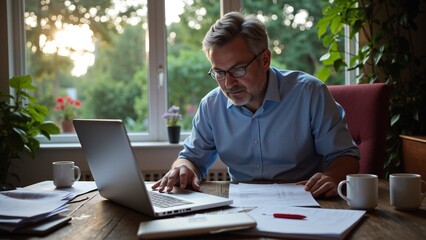 Fototapeta premium Middle-aged man reviewing tax documents