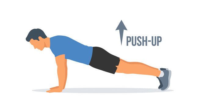 Man performing a push up exercise illustration for fitness and workout concepts