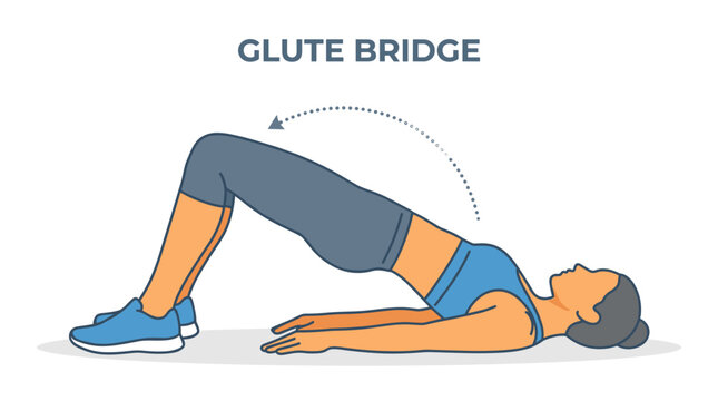 Woman performing glute bridge exercise illustration for fitness and workout
