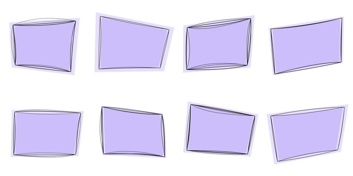 Set of 8 Hand Drawn Purple Doodle Frames for Creative Graphic Design Projects and Social Media Text Boxes
