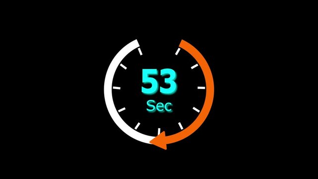 Abstract clock icon animation. arrow Clock 53-Seconds icon Digital and analog clock 53 seconds isolated on black background. and creating a stunning video.4k video