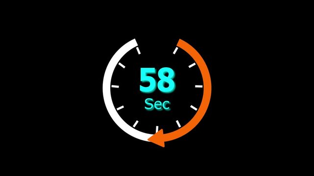 Abstract clock icon animation. arrow Clock 58-Seconds icon Digital and analog clock 58 seconds isolated on black background. and creating a stunning video.4k video