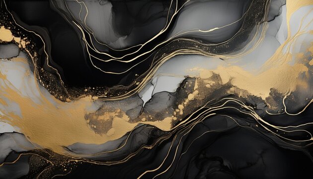 Luxury Abstract Fluid Art Painting Background Alcohol Ink Technique Black And Gold