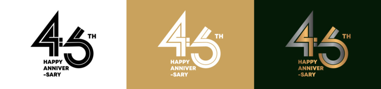 46th Anniversary logo style double line number. gold and silver color on white, green and yellow background for celebration event.