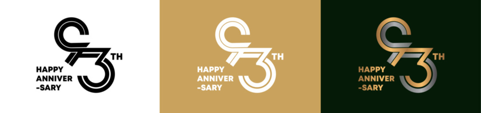 93rd Anniversary logo style double line number. gold and silver color on white, green and yellow background for celebration event.