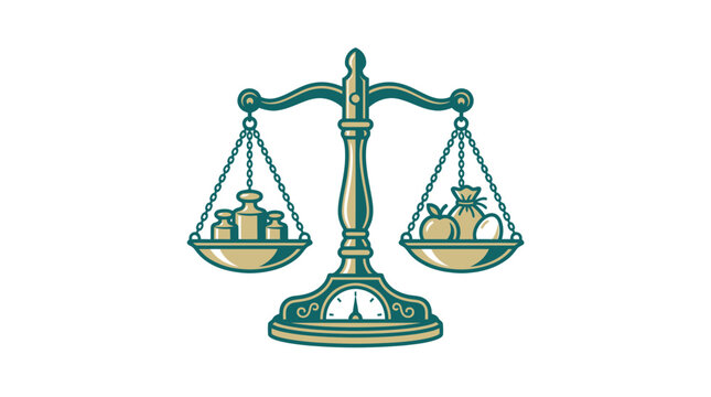 Green metal balance scale model.