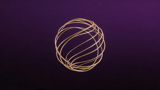 Golden wireframe sphere on purple background