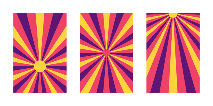 Retro Psychedelic Sunburst Background Set 70s Vintage Abstract Graphic Design Patterns for Posters and Social Media