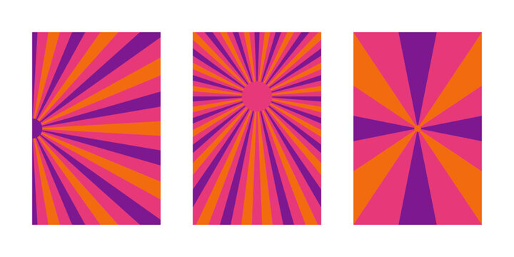 Retro Sunburst Background Set Psychedelic Radial Patterns for 70s Vintage Graphic Design Projects