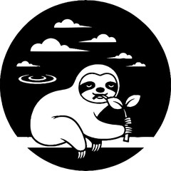 Obraz premium Cute Sloth Eating Leaf in Moonlit Scene.