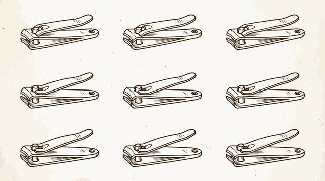 Pattern of Nail Clippers on Beige Background, Hand Drawn Style