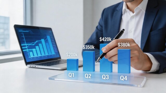 Businessman analyzing quarterly financial data