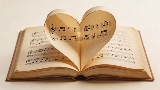 Music book with heart shaped page