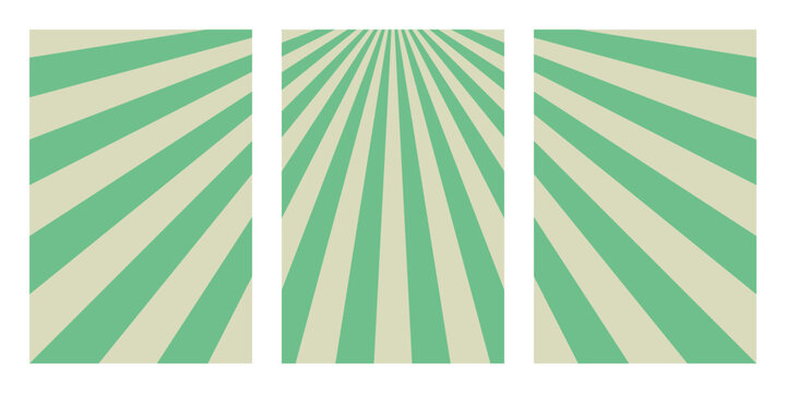 Green Sunburst Radial Stripe Pattern Triptych Wall Art Background for Modern Interior Design and Graphic Projects