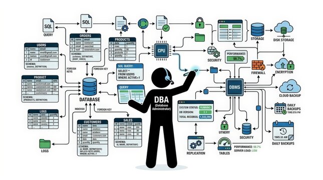 Database Administrator Managing Complex IT Data Infrastructure Concept Diagram