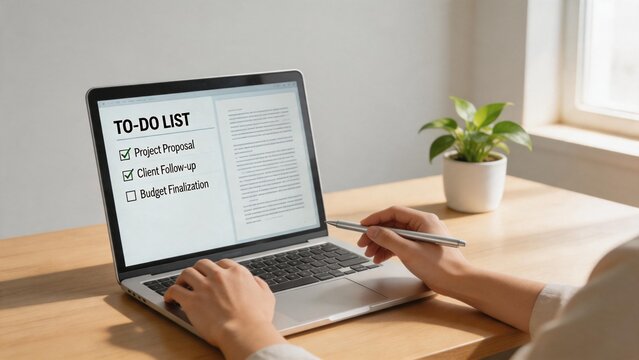 Person working on laptop with todo list