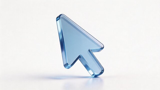 Blue glass cursor arrow on white surface