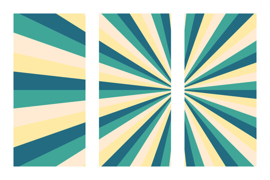 Retro Sunburst Radial Stripe Background Triptych Design for Modern Graphic Projects and Vintage Style Posters