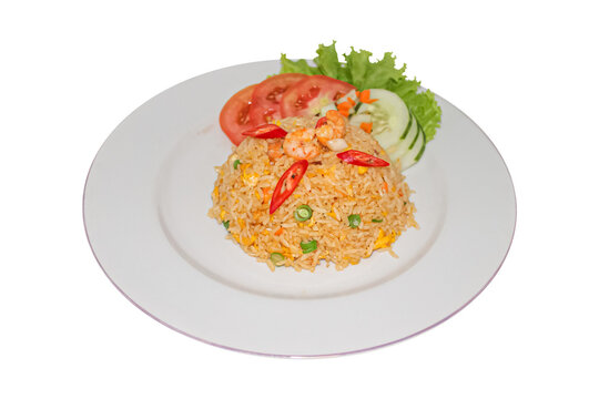 Indonesian fried rice with shrimp, isolated on transparent background