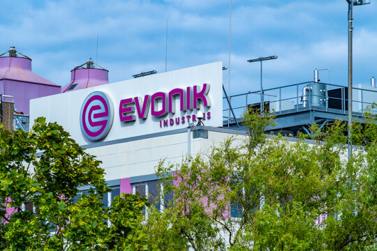 Evonik Industries chemical plant facility exterior, green hydrogen production infrastructure, Germany industrial Plant, clean energy technology, ventilation systems, technology manufacturing sector