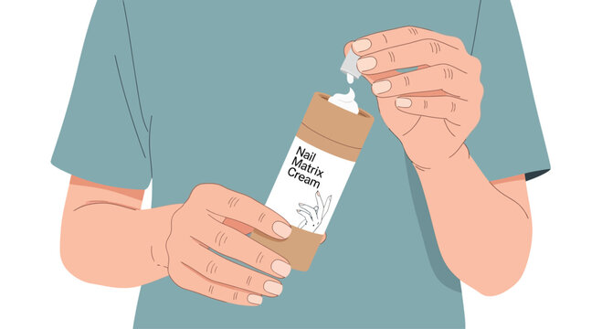 Person applying nail matrix cream for healthy nail growth and cuticle care