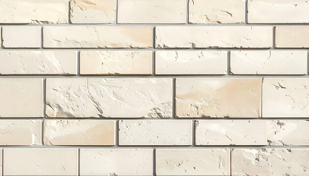 Modern light beige brick wall texture background with horizontal stone blocks.