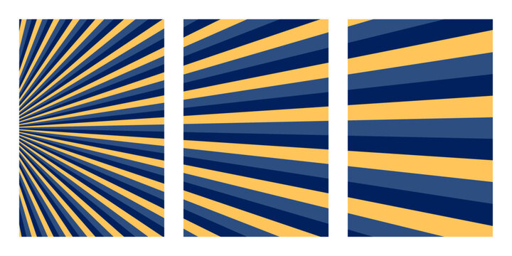 Abstract Sunburst Background Set with Blue and Yellow Stripes for Modern Graphic Design and Minimalist Wall Art