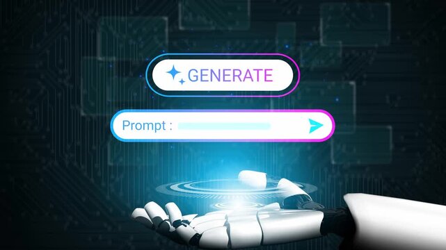 Futuristic robotic hand with glowing interface showcasing text generation technology, innovation in artificial intelligence, and digital transformation concepts Gluon.
