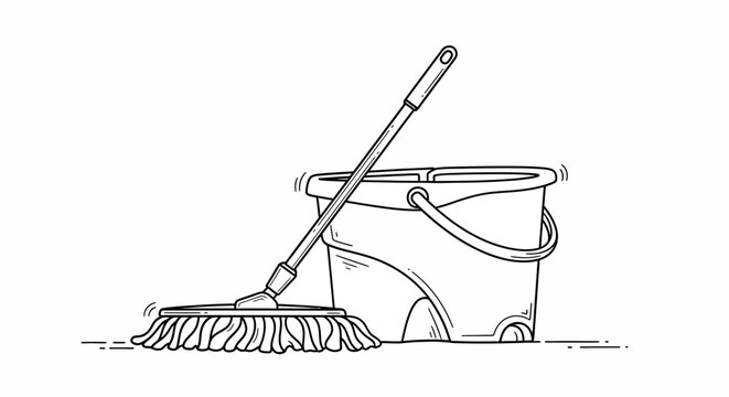 Mop and bucket cleaning tools illustration.